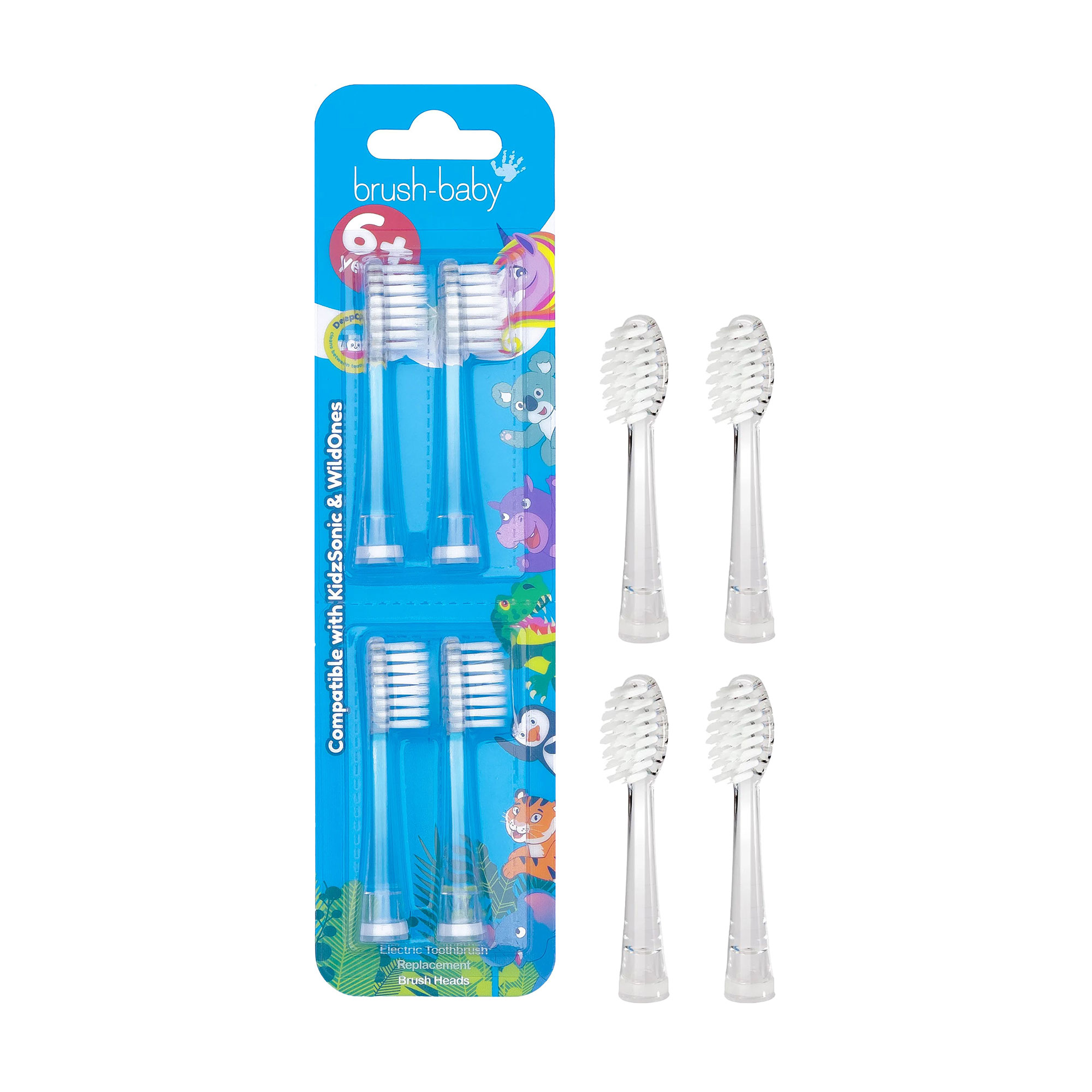 Насадки до електричної зубної щітки Brush-Baby WildOnes &amp; KidzSonic Replacement Brush Heads від 6 років, 4 шт